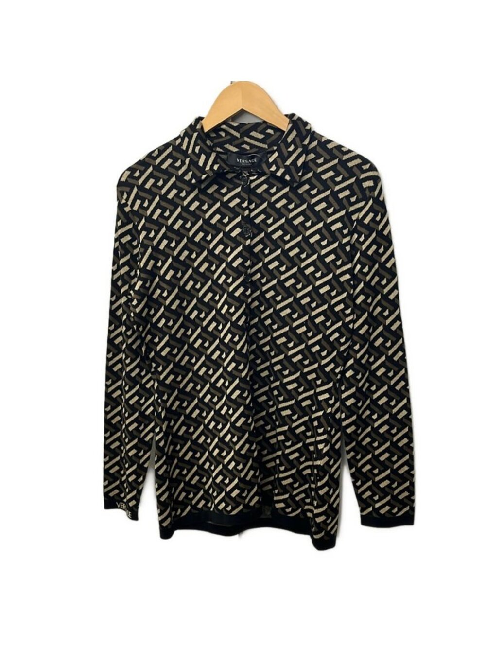 Versace Cardigan 40 M Black Dark Brown Beige Long Sleeve Silk